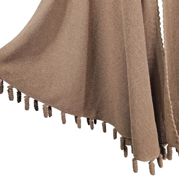 Alpaca International Baby Alpaca Poncho Wrap Cape OS Camel Tassel Quiet Luxury - Picture 5 of 7